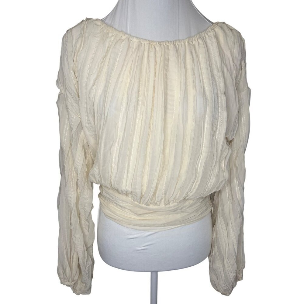 Line and Dot Blouse Cream Colored Long Sleeve Ladies Size MED